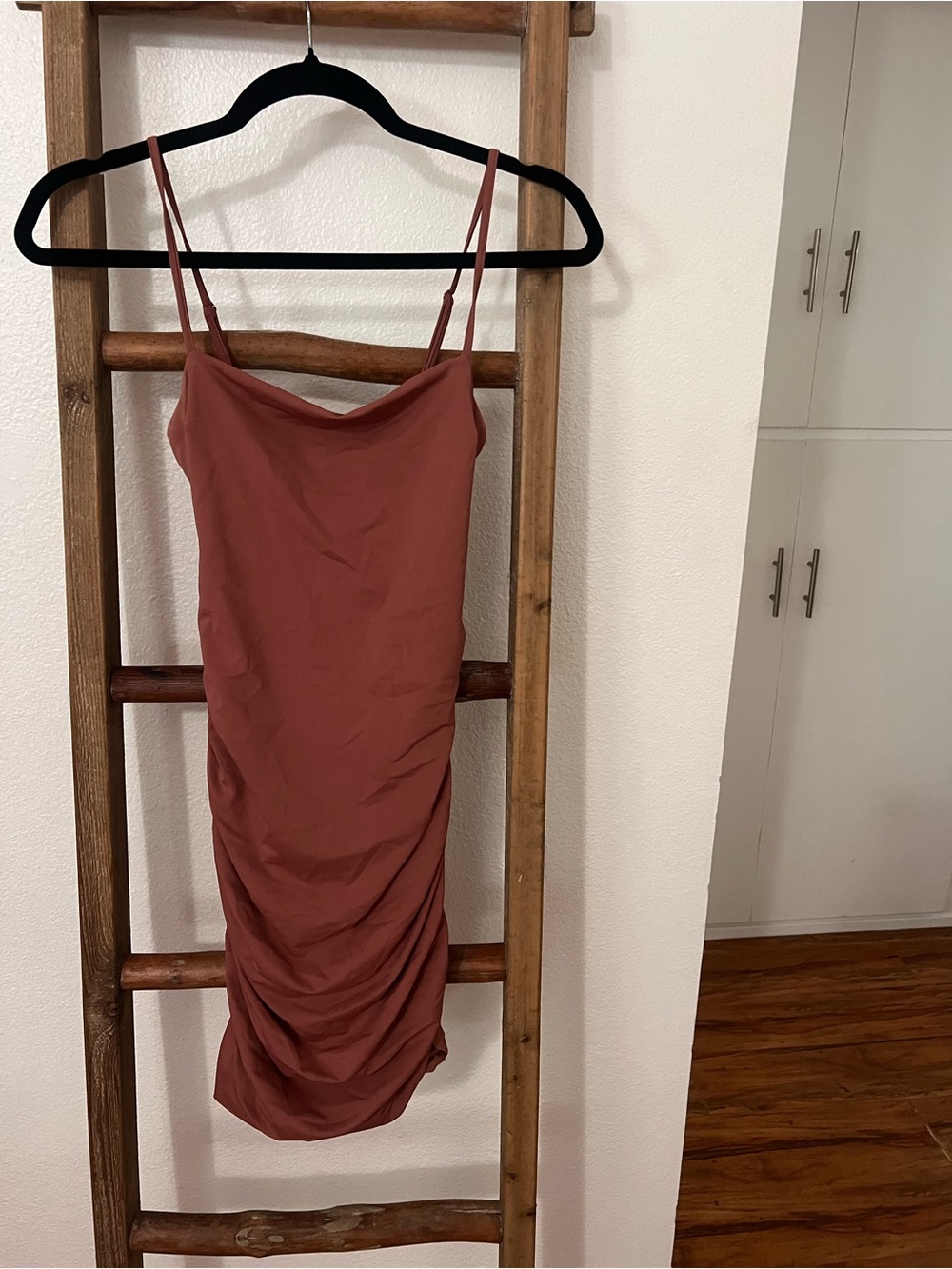 Tiger Mist Rust Slip Mini Dress with Cowl Neck